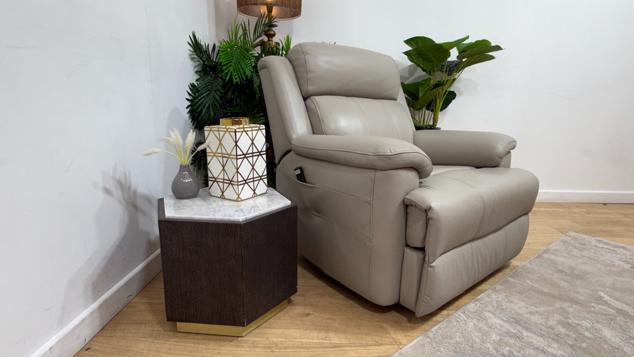 Sofology Gracie Leather Chair Power Recliner/Headrest Massage in Trusty Sheen Lead Grey
