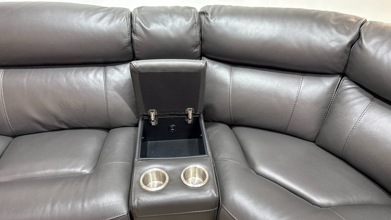 Sofology Radleigh Leather 1.5 Corner 2.5 Console Triple Power Recliner/Headrest in Trusty Soft Sheen Charcoal