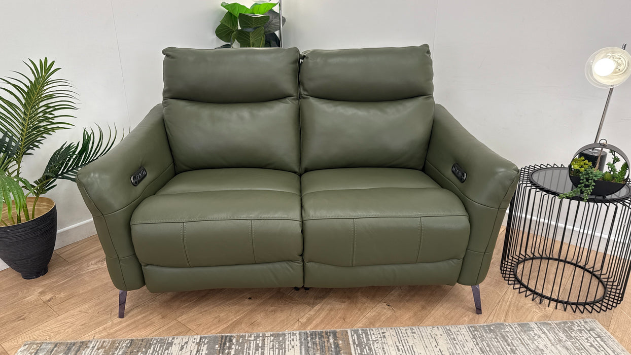 Sofology Renato Leather 2 Seater Power Recliner in Trusty Embossed Dark Olive