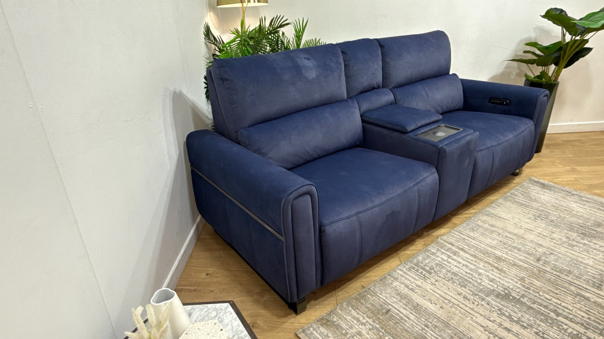 Sofology Ravello Fabric 2.5 Seater Console Power Recliner/Headrest Lumbar Support in Lifestyle Flecked Navy