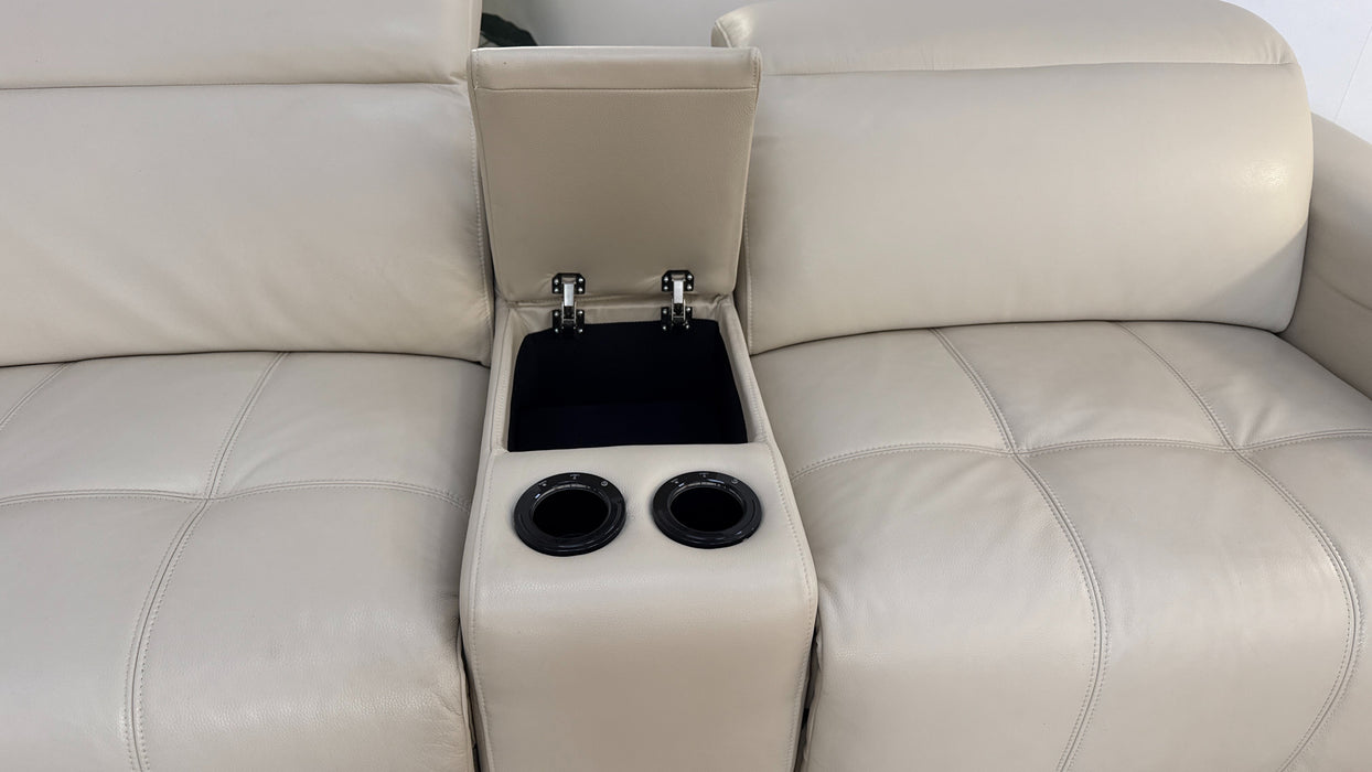 Sofology Marvella Leather 4 Seater Split + Console Recliner in Bone China