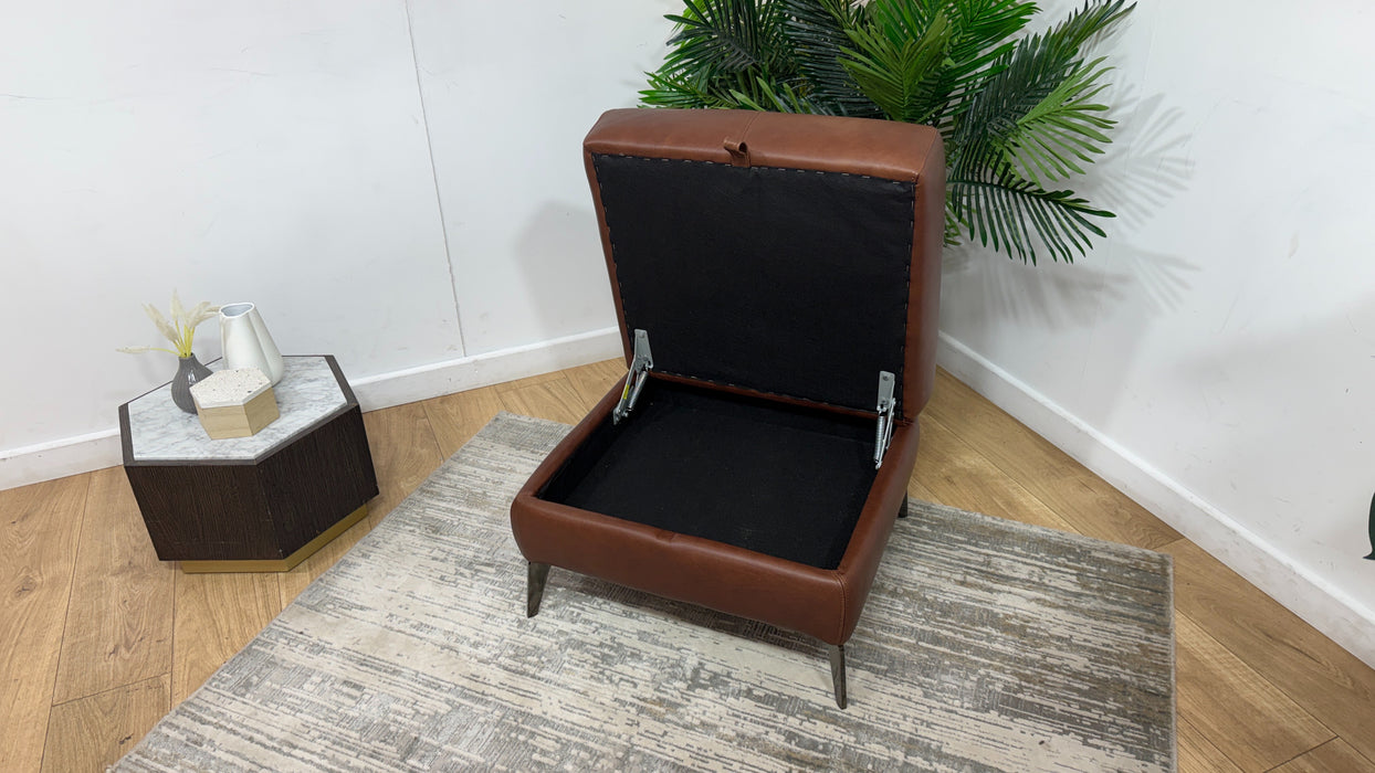 Sofology Adler Leather Storage Footstool in Relaxed Soft Brown