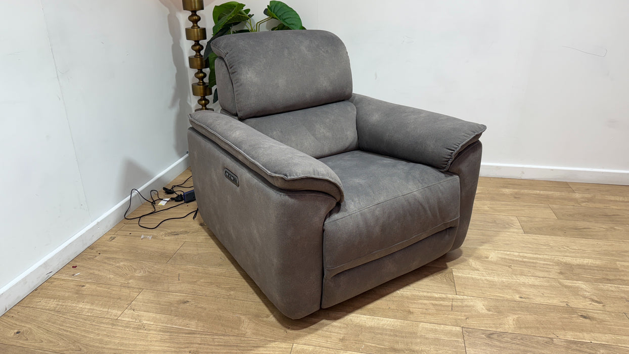 Sofology Hugo Fabric Chair Power Recliner/Headrest in Lifestyle Flecked Mocha