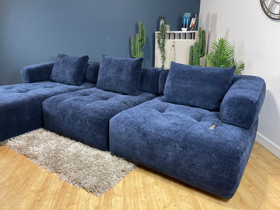 Flex Chaise 4 Seater Heavy Textured Chenille Navy Fabric - Power Motion Back (WA2)