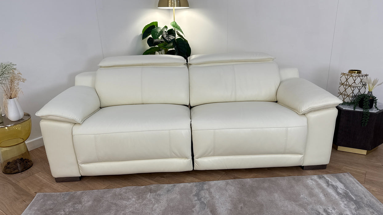 Sofology Benz Leather 3 Seater Power Recliner/Headrest in Trusty Sheen White
