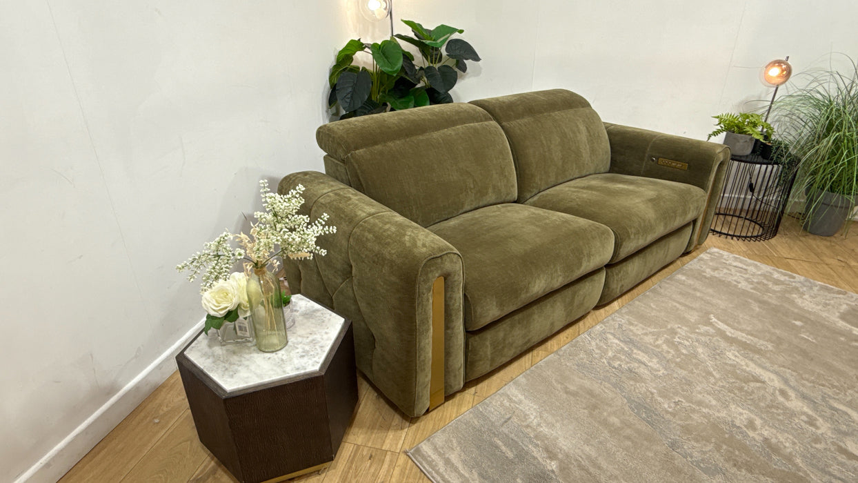 Sofology Kingsbridge Fabric 2.5 Seater Power Recliner/Headrest Heated Seats in Relaxed Chenille Olive Green