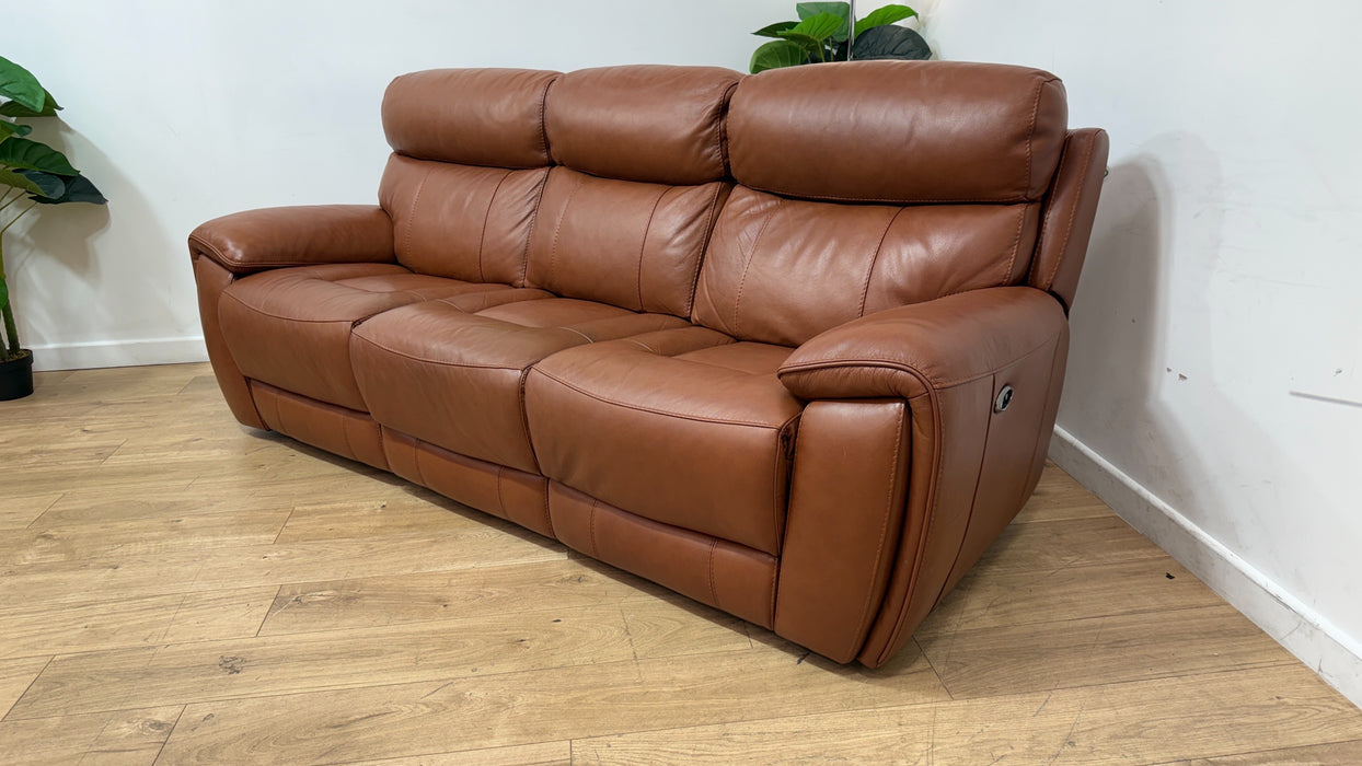 Sofology Radley Leather 3 Seater Split Triple Power Recliner in Metz Caramel