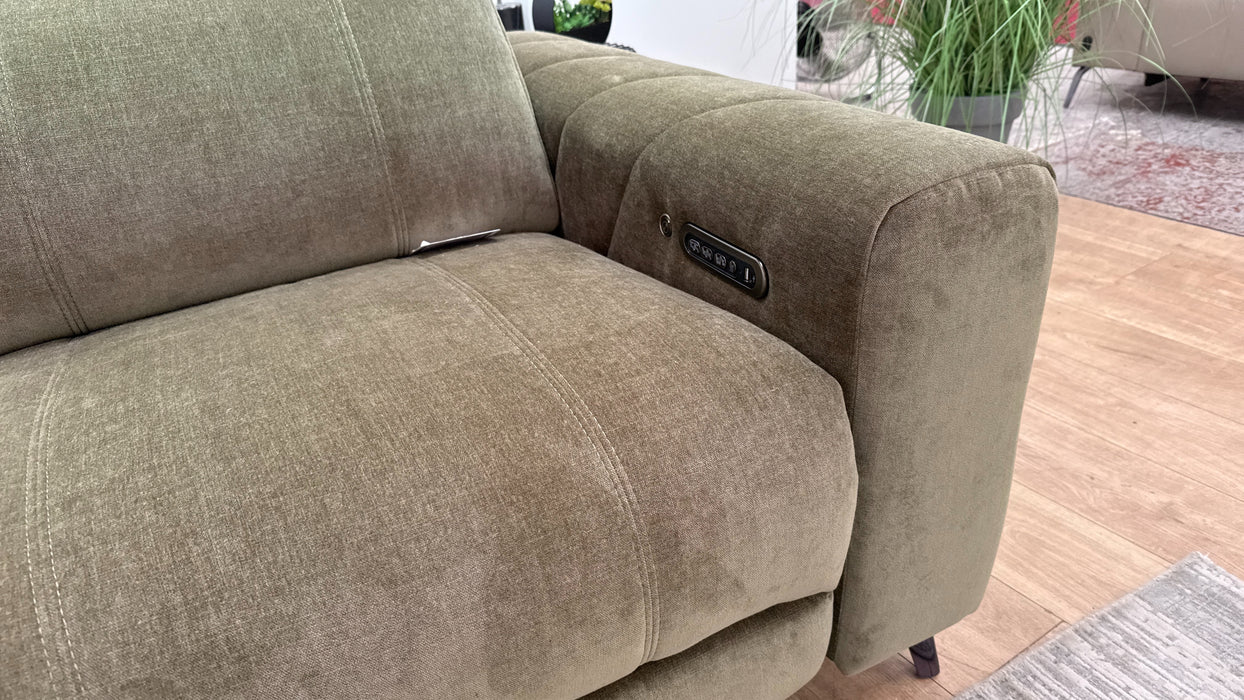 Sofology Allure Fabric 1.5 Corner 3 Power Recliner/Headrest Heated Seats Lumbar in Relaxed Chenille Olive Green