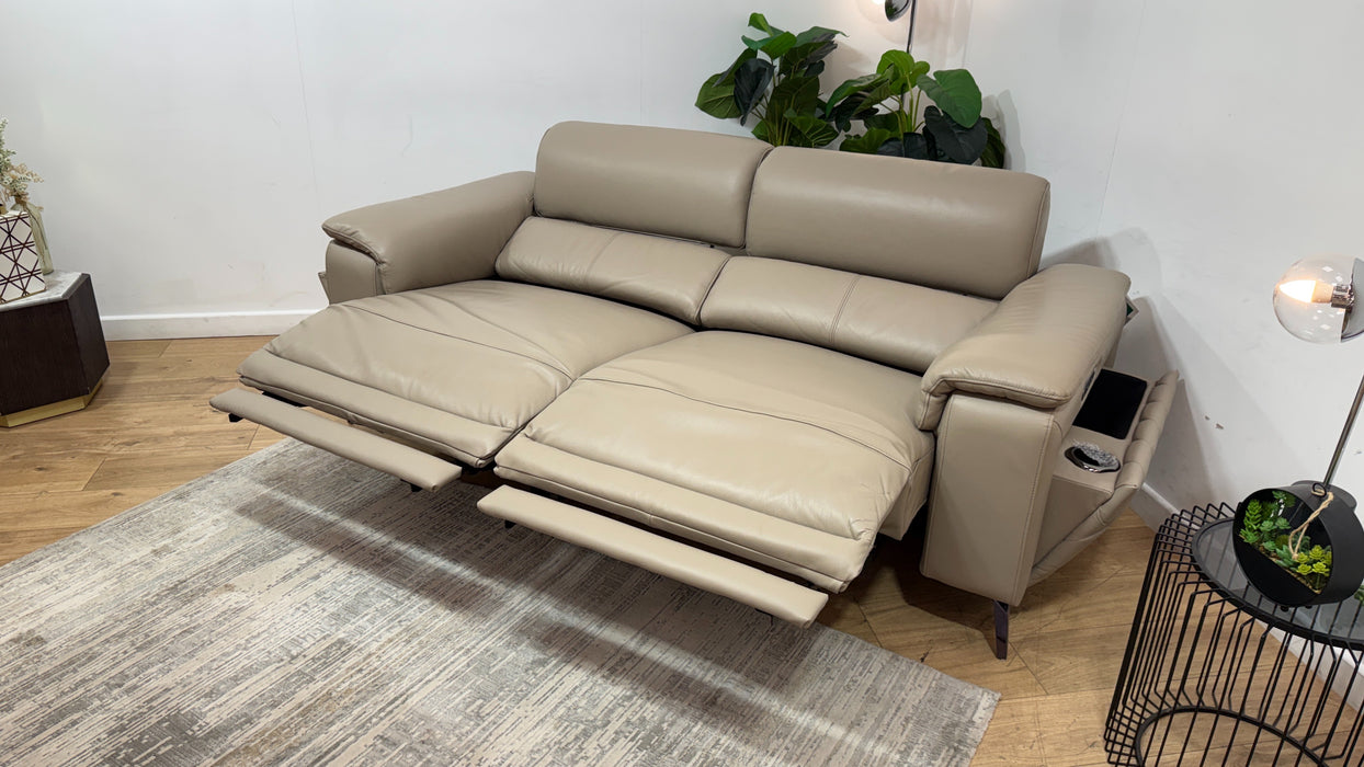 Sofology Fratelli Leather 2.5 Seater Power Recliner/Headrest in Trusty Embossed Stone