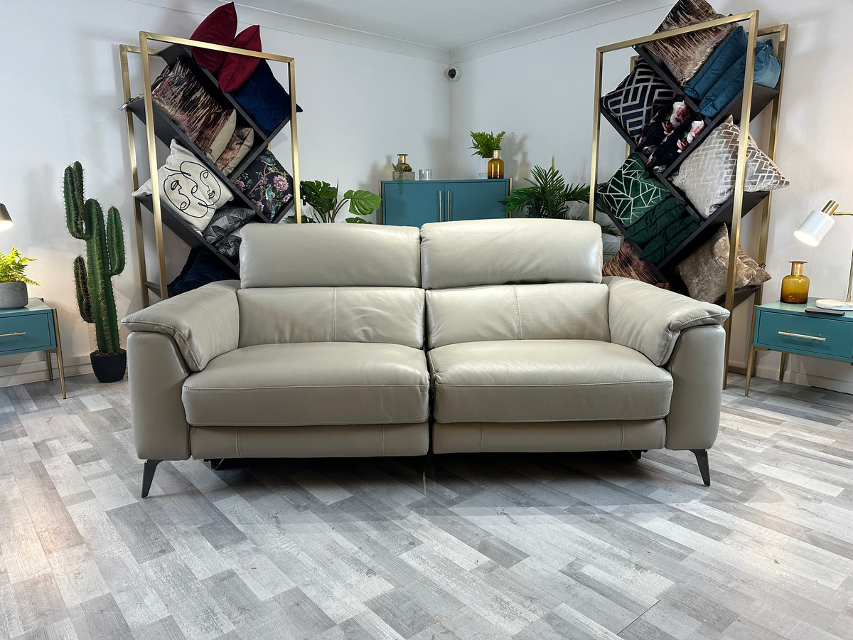 Illinois 3 Seat Leather Power Reclining Sofa Le Mans Cloud Grey