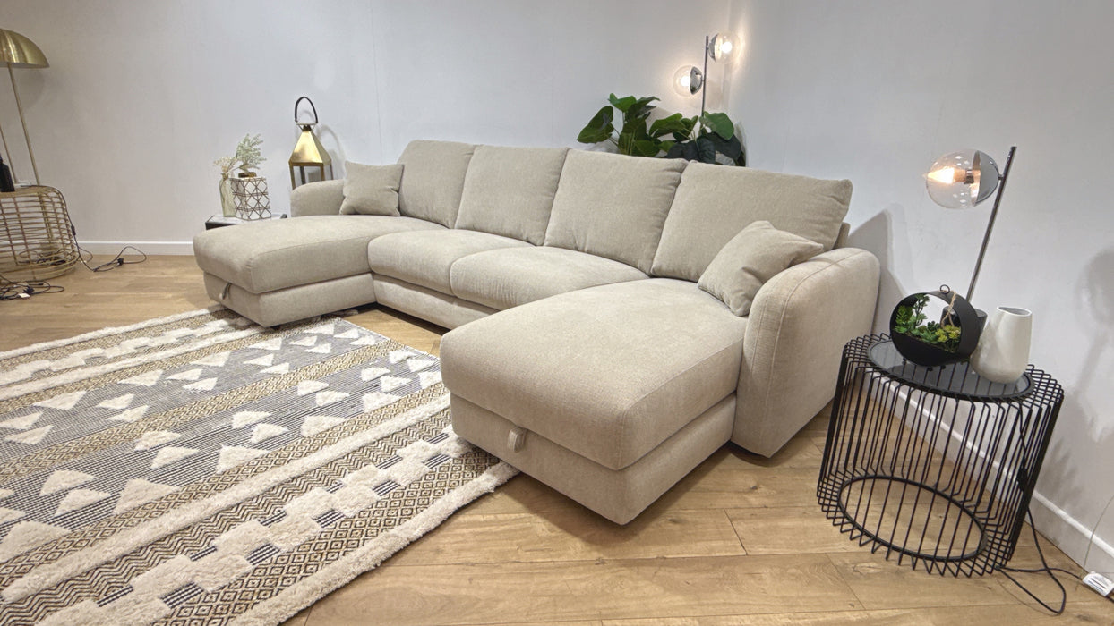 Sofology Restore Fabric 4 Seater Double Chaise in Pebble