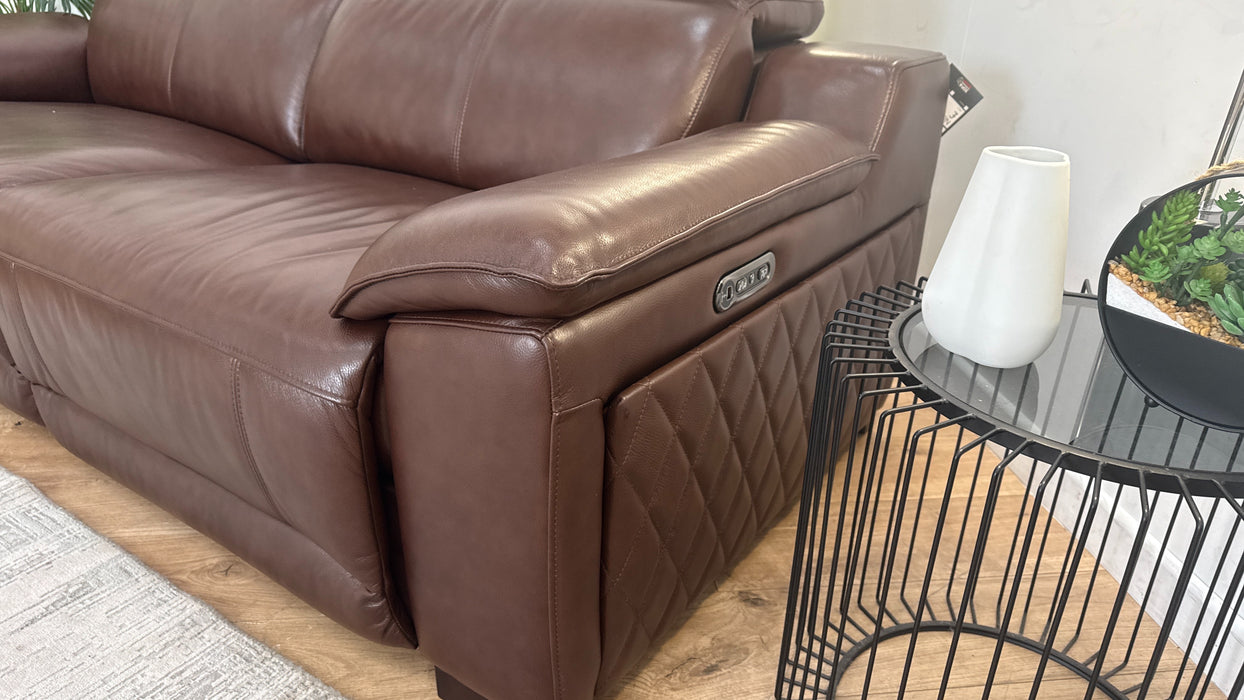 Sofology Benz Leather 3 Seater Power Recliner/Headrest in Trusty Sheen Chocolate