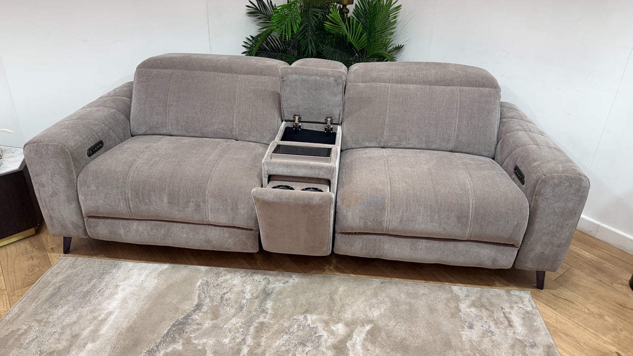 Sofology Allure Fabric 2.5 Seater Screen Console Power Recliner/Headrest Heated Seats Lumbar Speakers in Relaxed Chenille Nutmeg