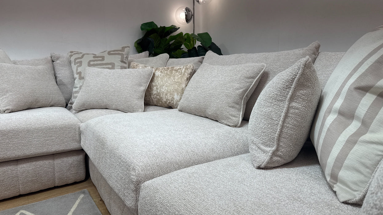 Sofology Westwood Fabric 1 Corner 3 Silver Trim in Soft Boucle Blush Mix