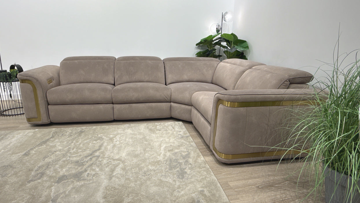 Sofology Plaza Fabric 3 Corner 1.5 Power Recliner/Headrest Heated Seats in Lifestyle Flecked Nutmeg