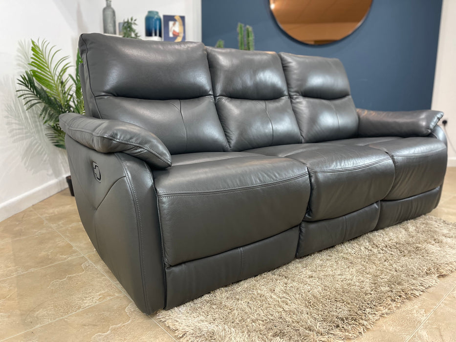 Albion Leather 3 Seater Charcoal - Manual Recliner (WA2)