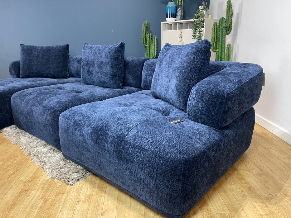 Flex Chaise 4 Seater Chenille Navy Power Reclining Backs (WA2)