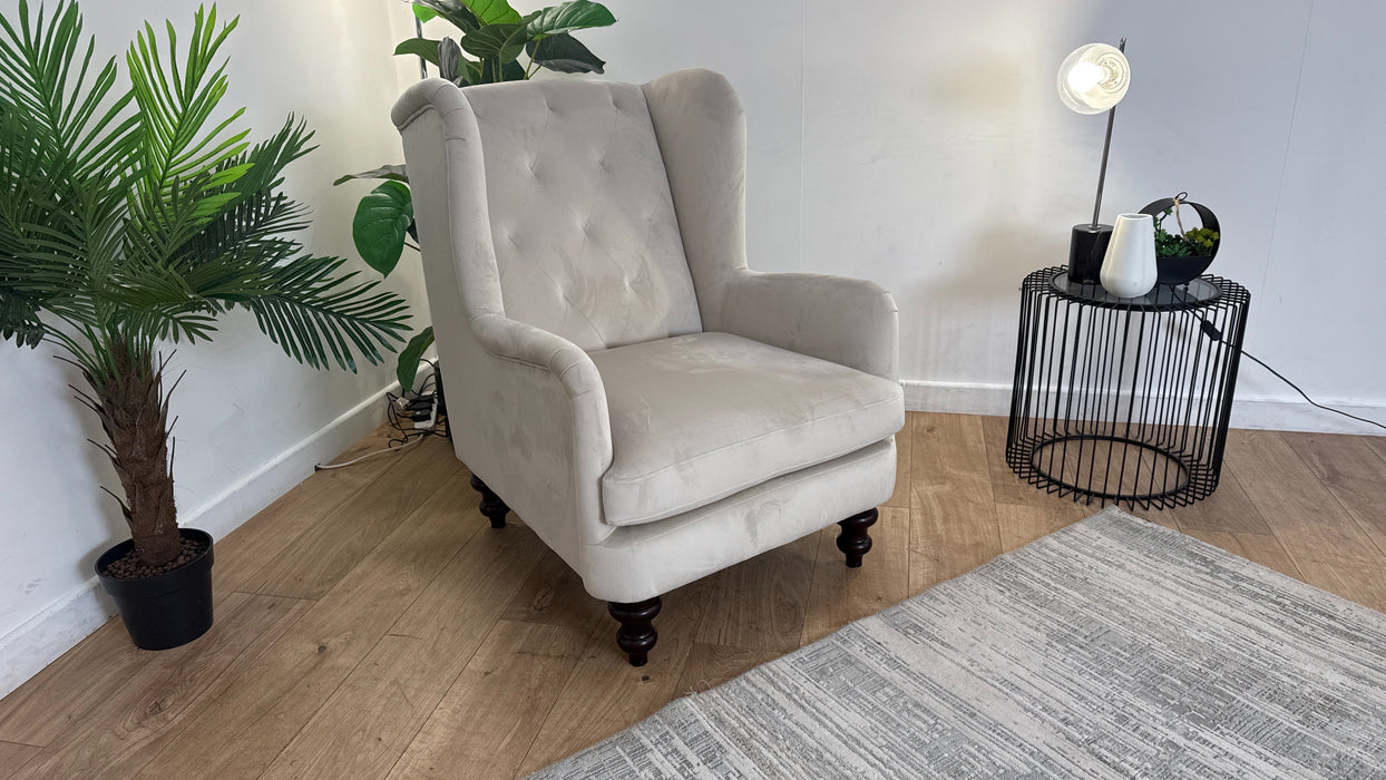 Sofology Kensington Fabric Wing Chair in Matt Velvet Milk