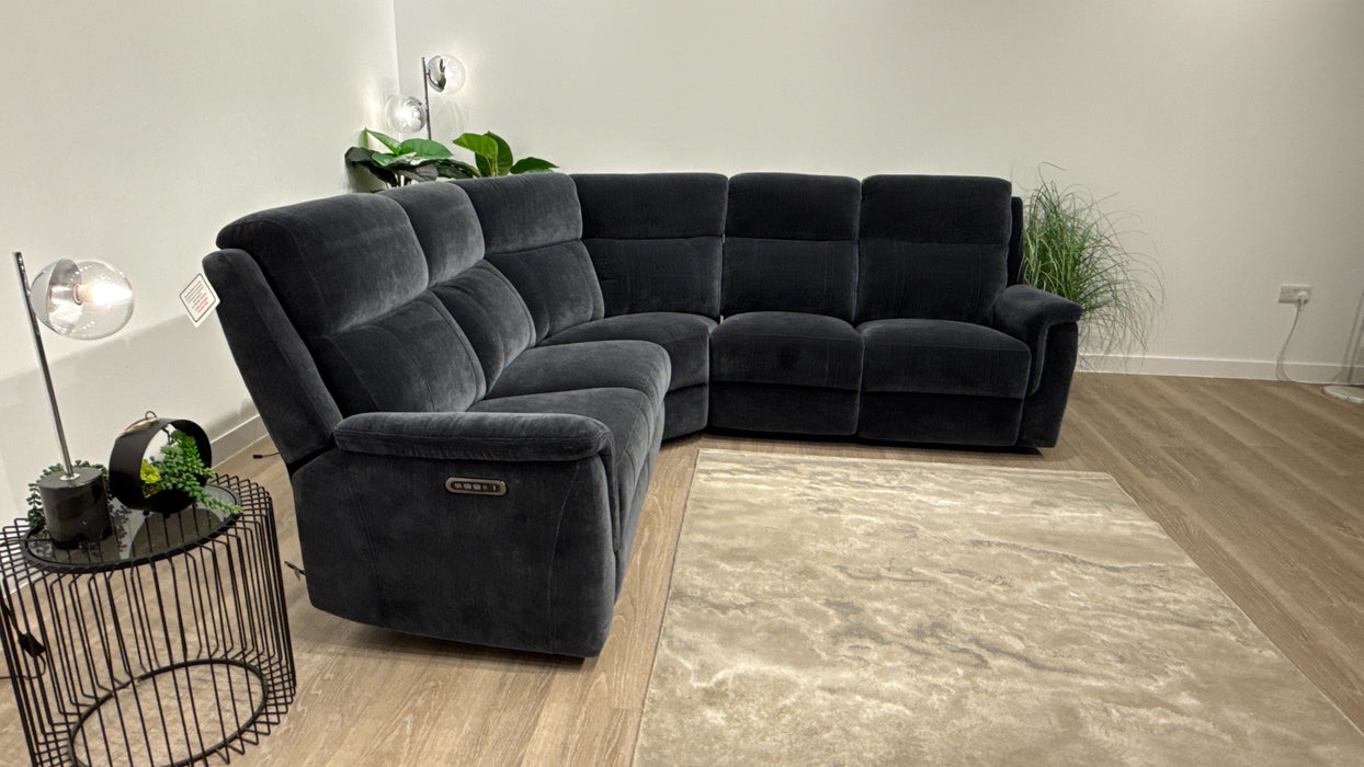 Sofology Bradie Fabric 3 Corner 3 Power Recliner/Headrest Lumbar Support in Relaxed Chenille Ink