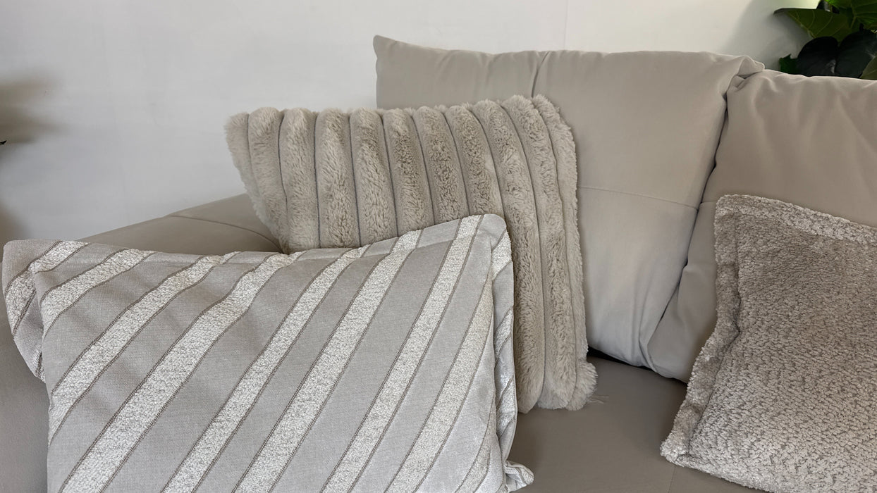 Sofology The Oscar Fabric 3 Seater with Silver Trim in Super Matt Velvet Ecru