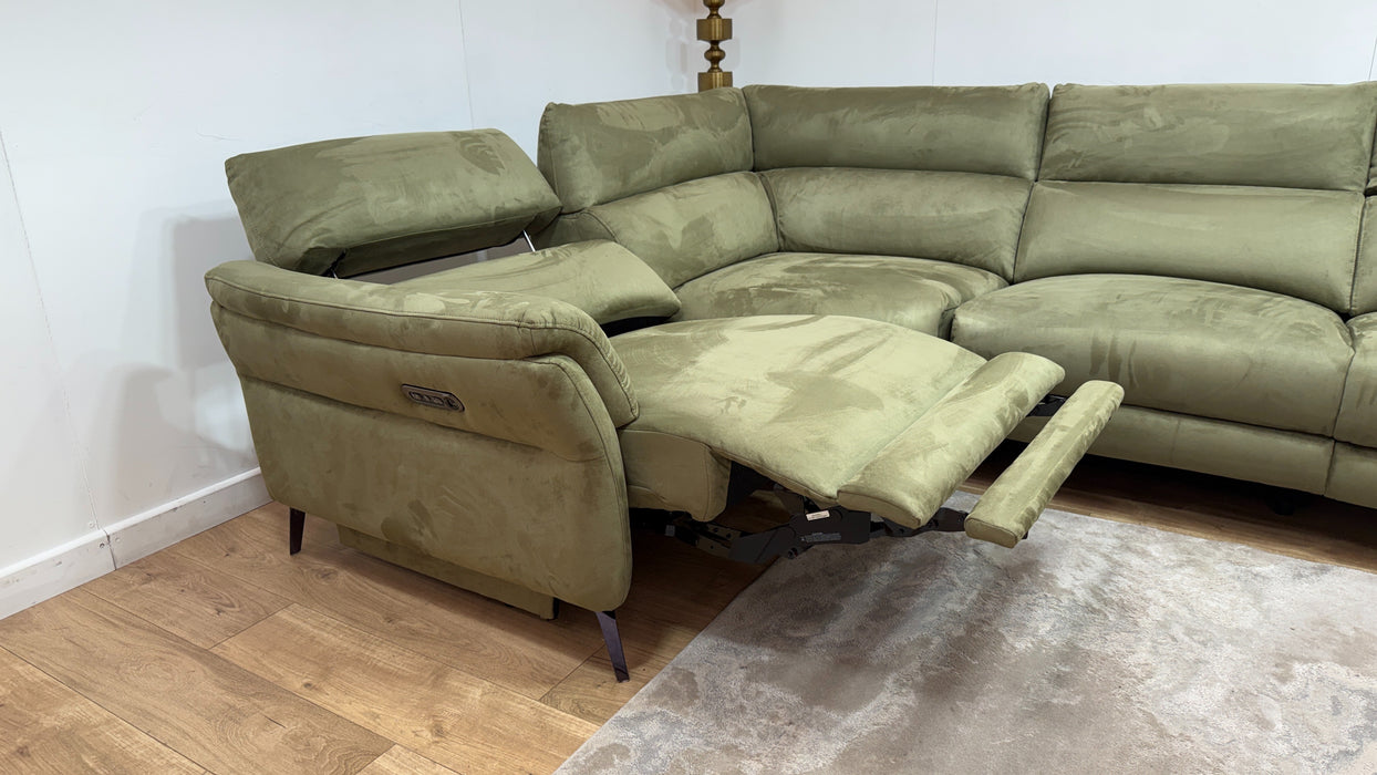 Sofology Missouri Fabric 1 Corner 3 Power Recliner/Headrest in Lifestyle Plush Olive