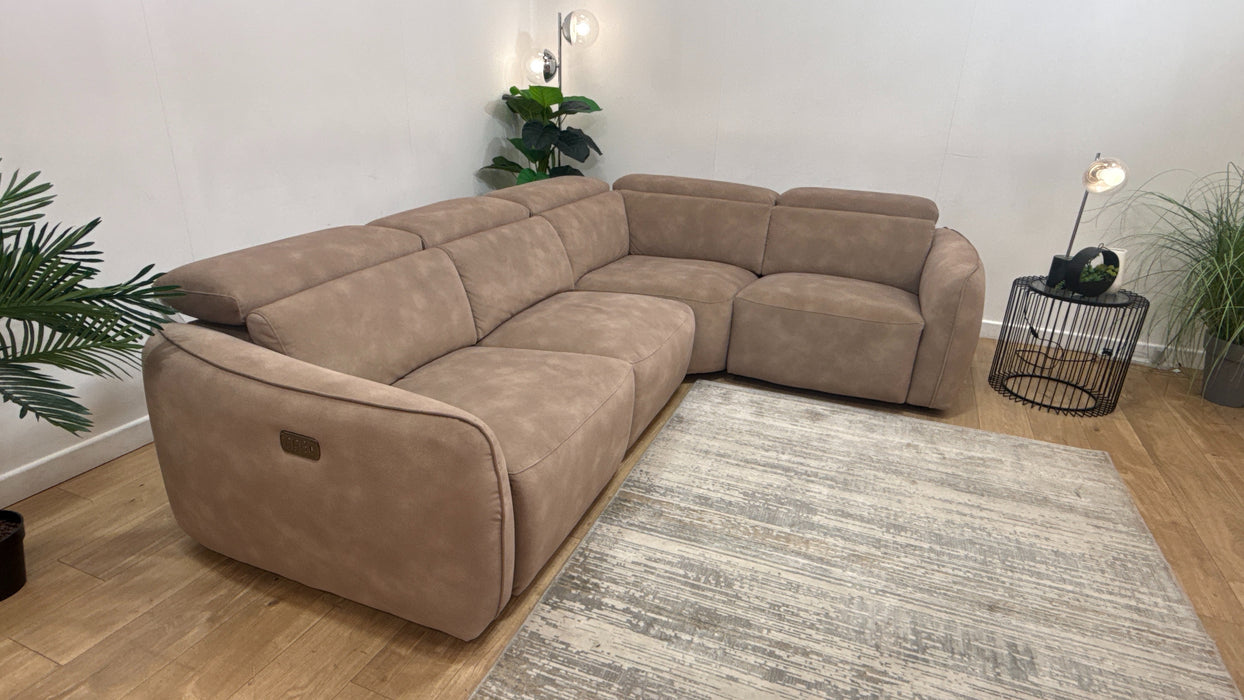 Sofology Serene Fabric 3 Corner 1 Power Recliner/Headrest in Lifestyle Mottled Latte