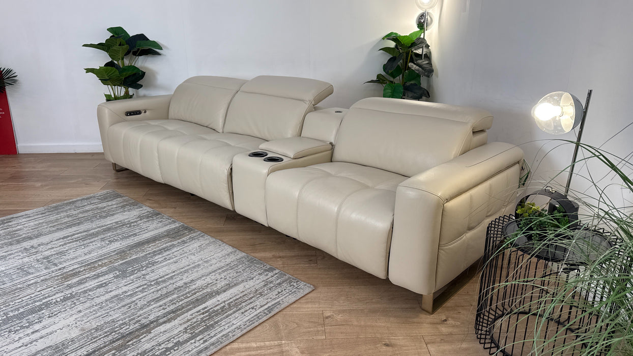 Sofology Marvella Leather 4 Seater Split + Console Recliner in Bone China