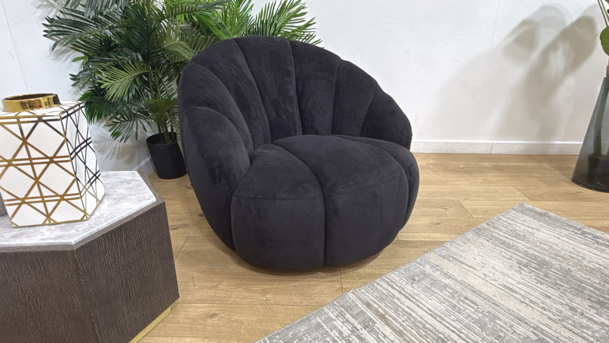 Sofology Waldorf Fabric Accent Swivel Chair in Soft Sherpa Ebony