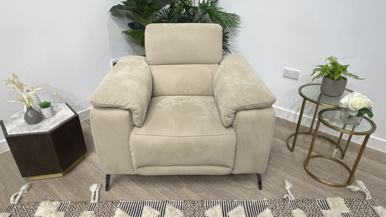 Sofology Fratelli Fabric Power Recliner + Power Headrest in Nubuck Feel Stone