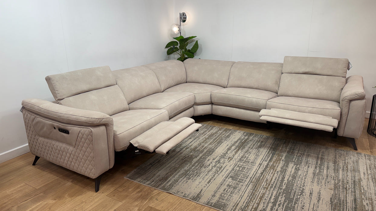 Sofology Ezra Fabric 3 Corner 3 Power Recliner/Headrest Heated Seats in Lifestyle Flecked Ivory