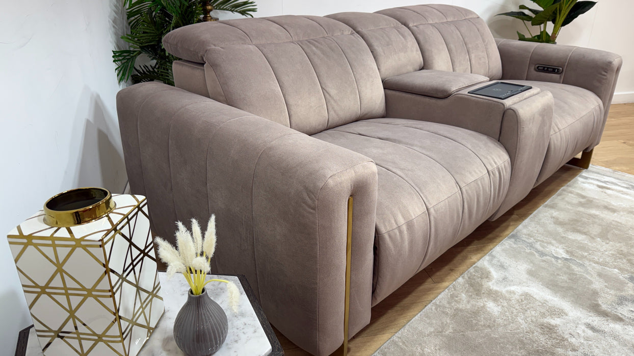 Sofology Paramount Fabric 2.5 Seater Console Power Recliner/Headrest Speakers in Lifestyle Flecked Nutmeg
