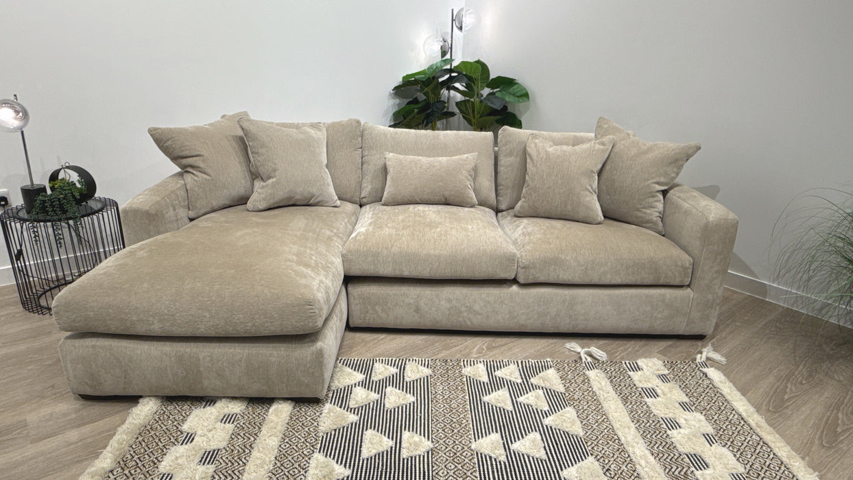 Sofology Moderna Fabric Chaise 4 Seater Extra Flex Seats in Lifestyle Plush Chenille Wicker