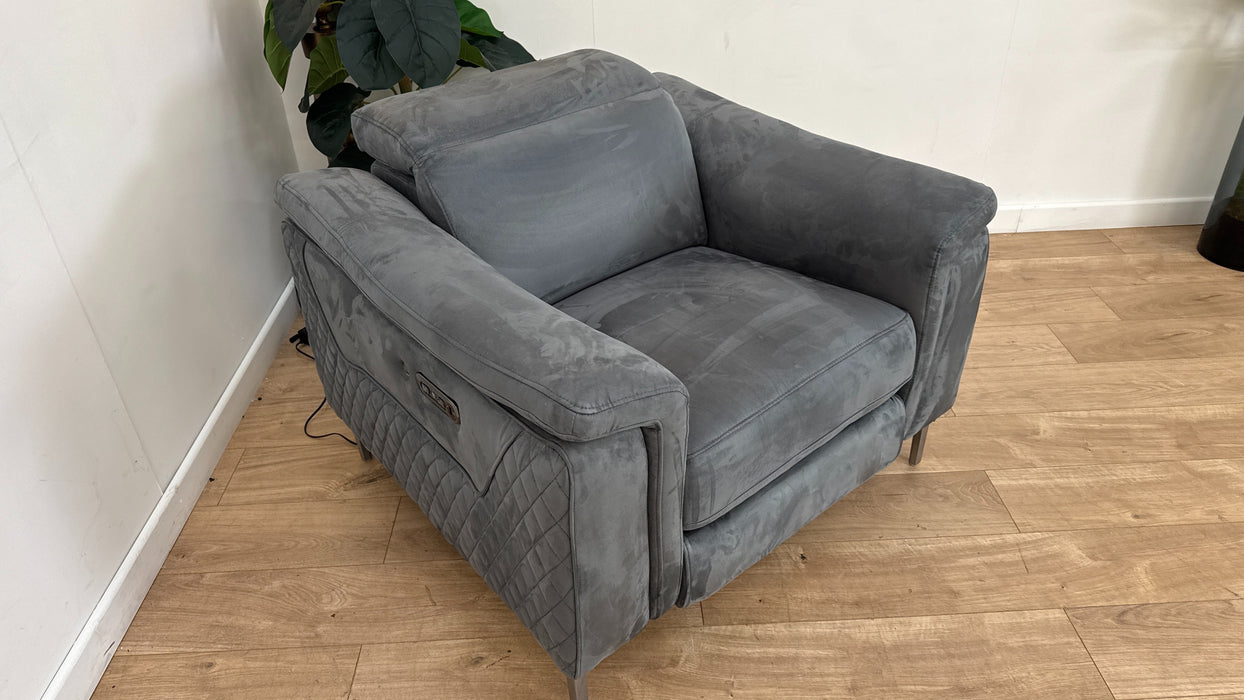 Sofology Ezra Fabric Chair Power Recliner/Headrest Heated Seat in Lifestyle Plush Lead Grey