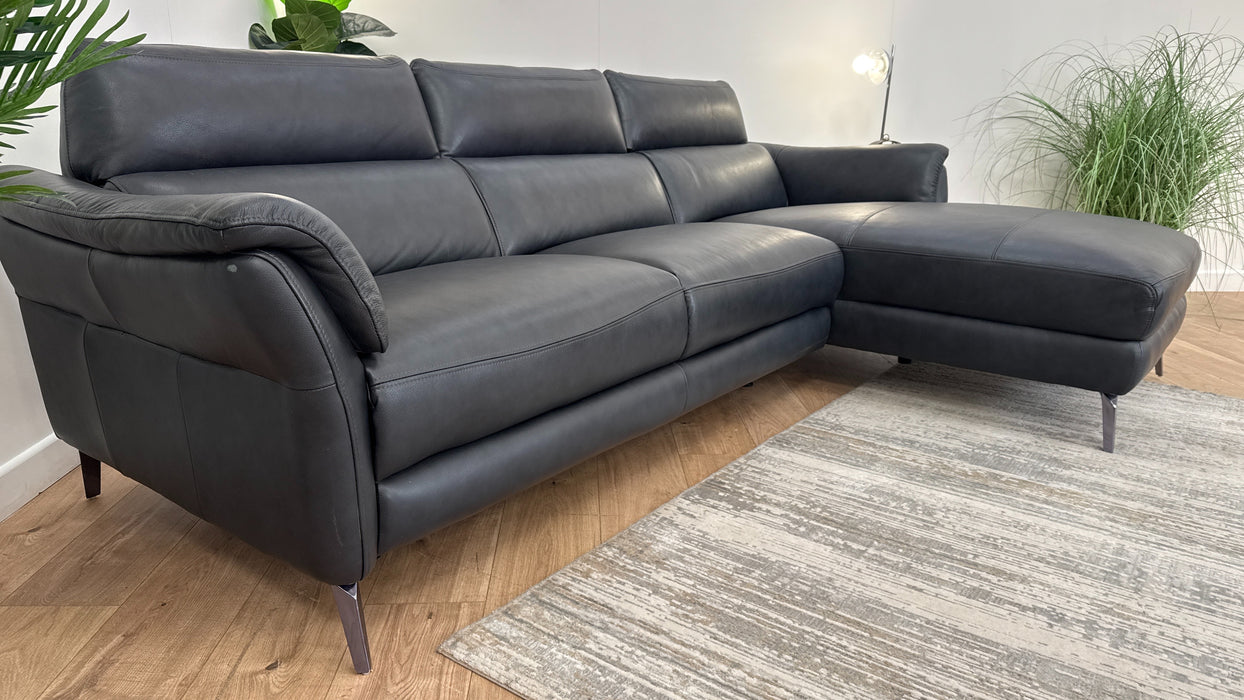 Sofology The Missouri 3 Seater Chaise Sofa in Trusty Sheen Leather Navy