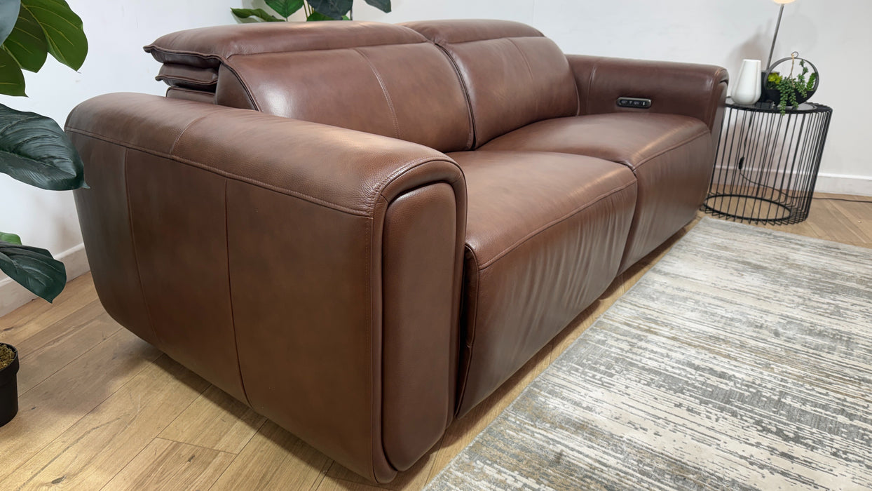 Sofology Premiere Leather 2.5 Seater Power Recliner/Headrest in Trusty Embossed Chestnut