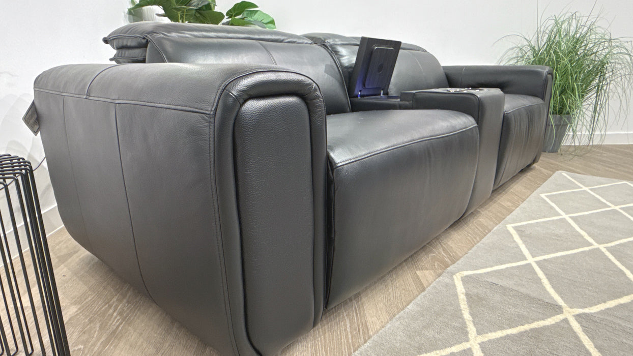 Sofology Premiere Leather 2.5 Seater Smart Console Power Recliner/Headrest Heated Seats in Trusty Embossed Jet Black
