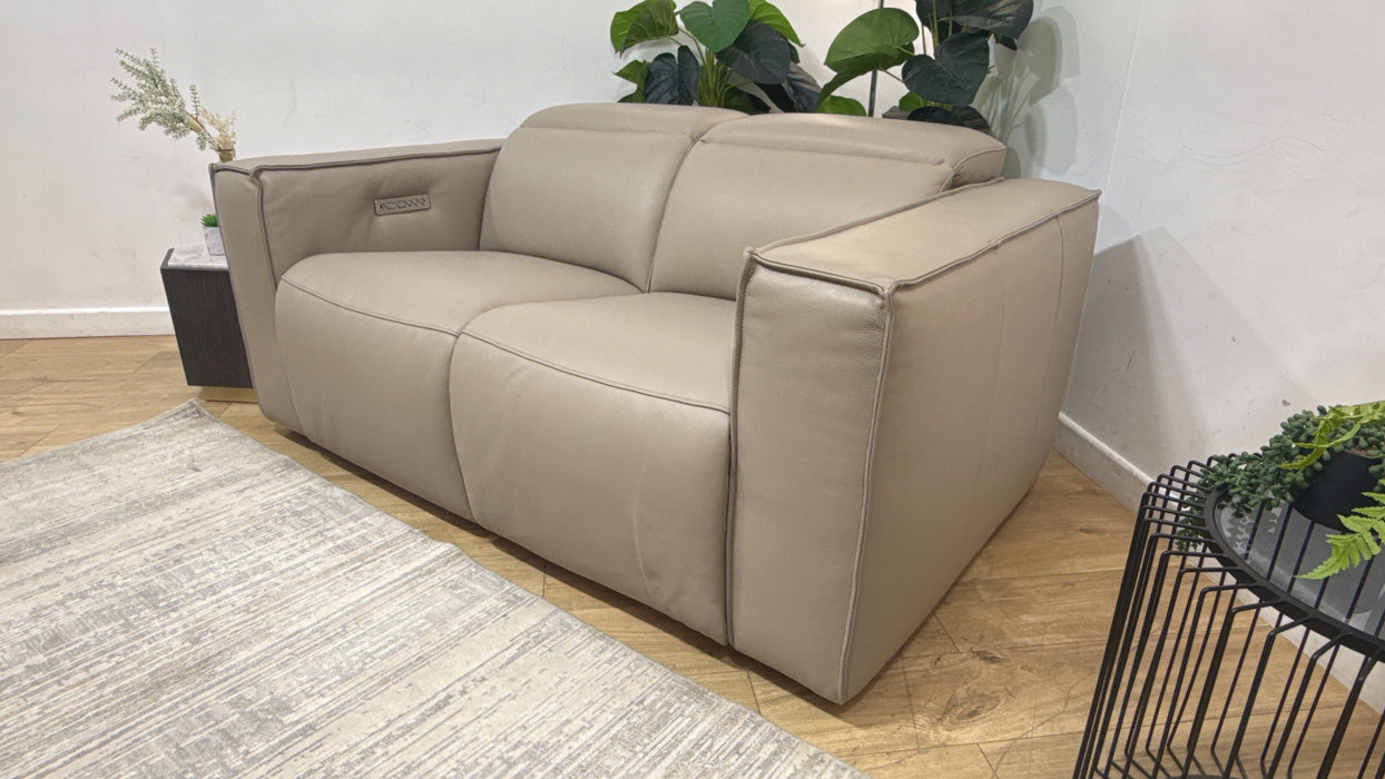Sofology Horizon Leather 2 Seater Power Recliner/Headrest in Trusty Embossed Stone