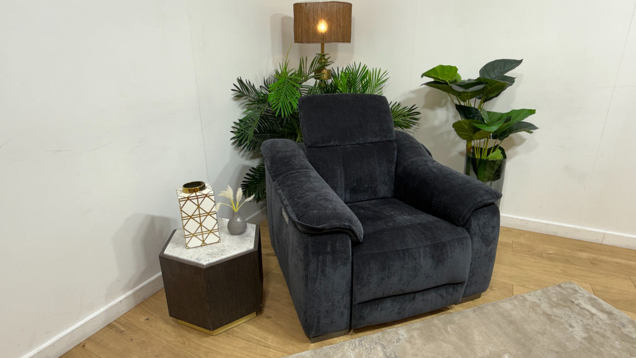 Sofology Carrera Fabric Chair Power Recliner in Relaxed Chenille Ink