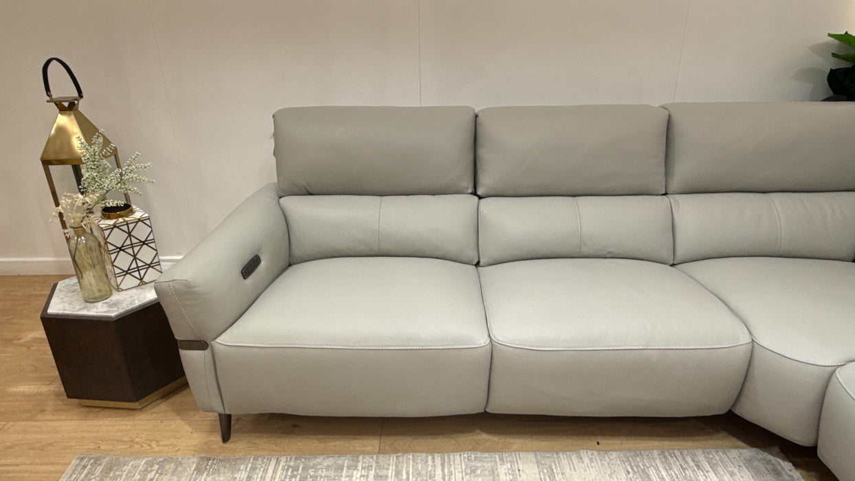 Sofology Arlington Leather 2 Corner 2 Power Recliner/Headrest Lumbar in Trusty Matt Light Grey