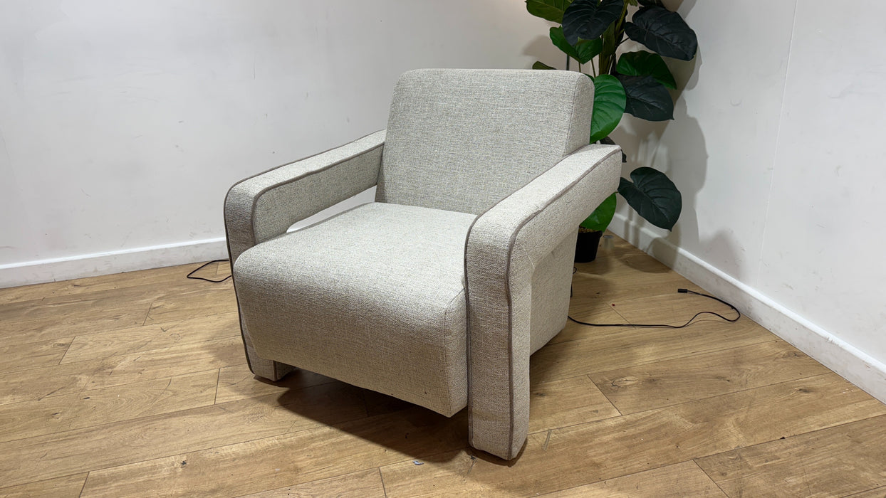 Sofology Russo Fabric Accent Chair in Lustre Weave Contrast Piping Pebble Mix