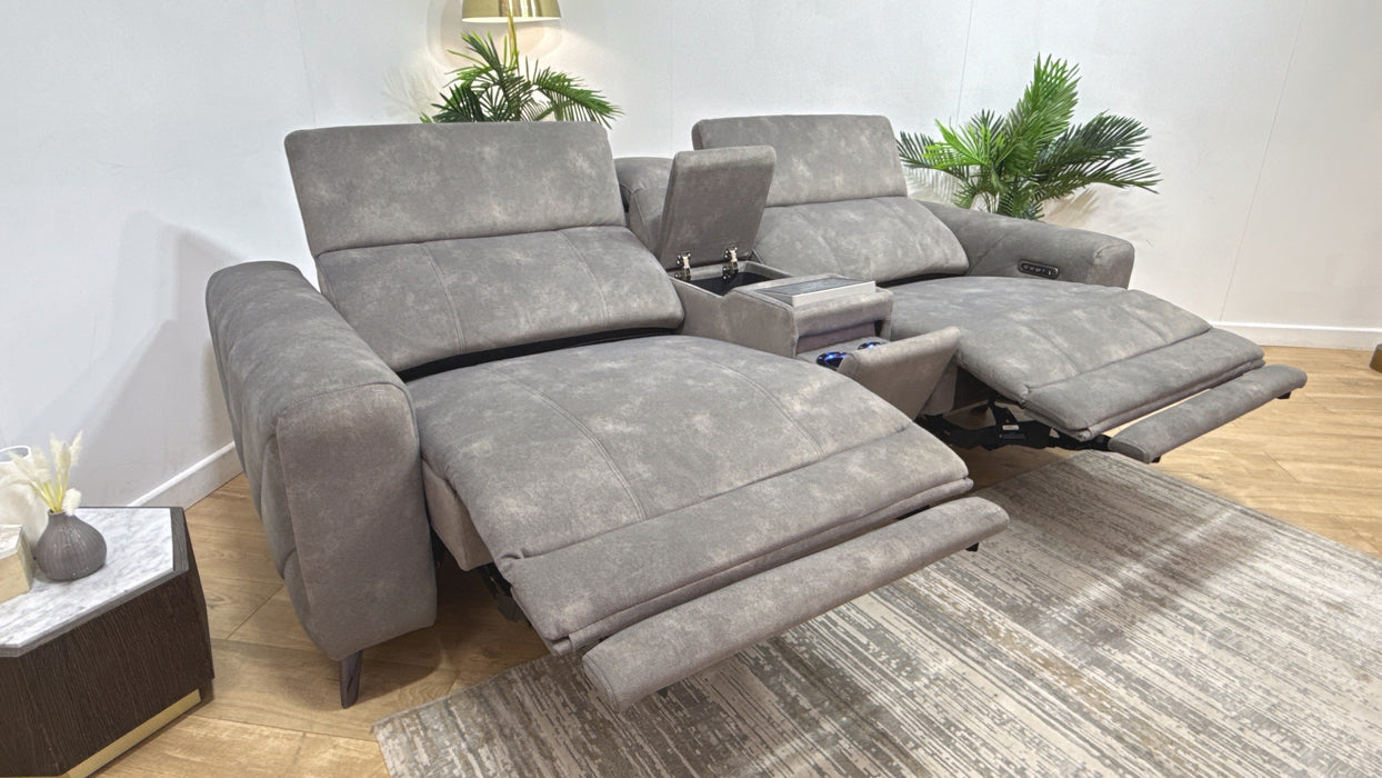 Sofology Allure Fabric 2.5 Seater Screen Console Power Recliner/Headrest Heated Seats Lumbar Support Speakers in Lifestyle Flecked Mocha