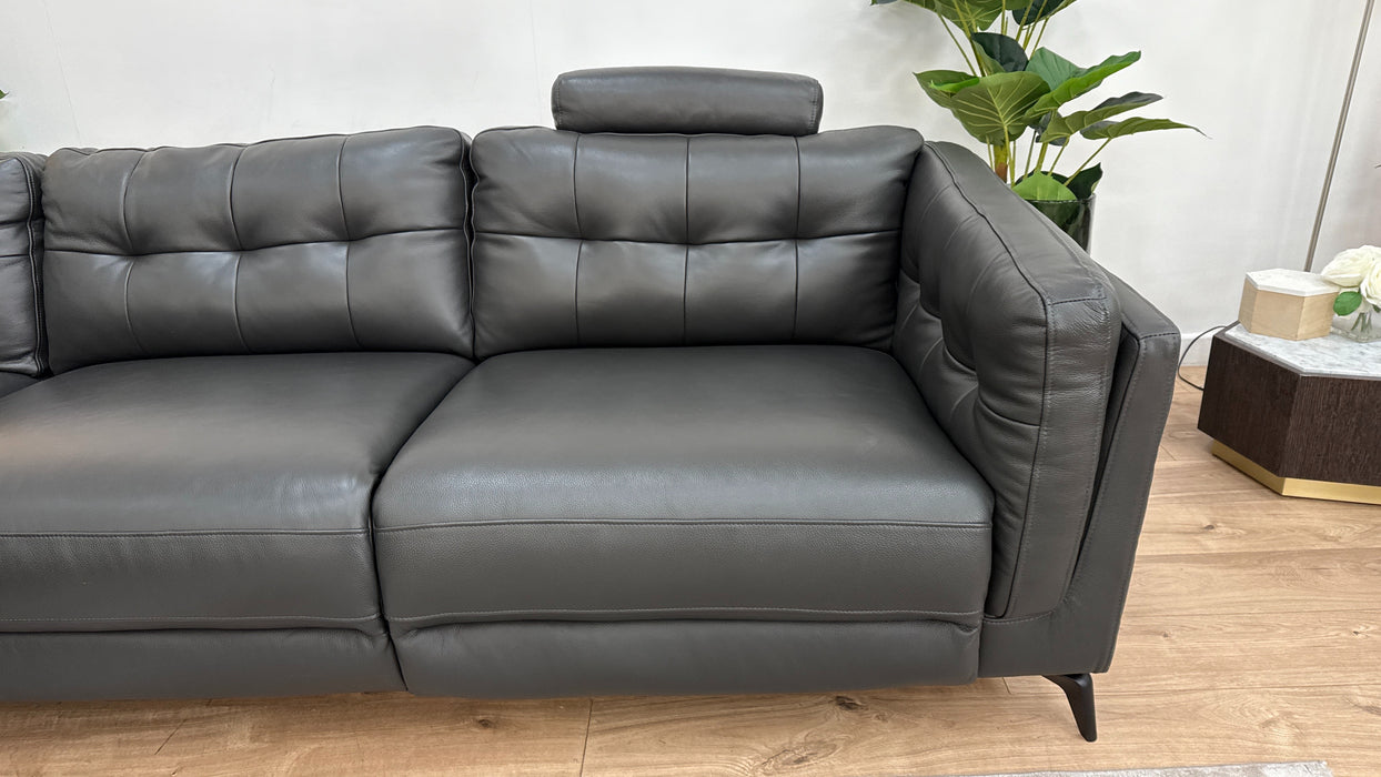 Sofology The Muse 1.5 Corner 3 Fabric Recliner Sofa in Trusty Embossed Leather Charcoal