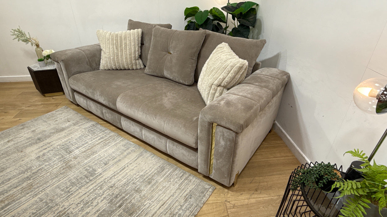 Sofology Oscar Fabric 3 Seater Gold Trim in Fine Textured Chenille Stone Mix