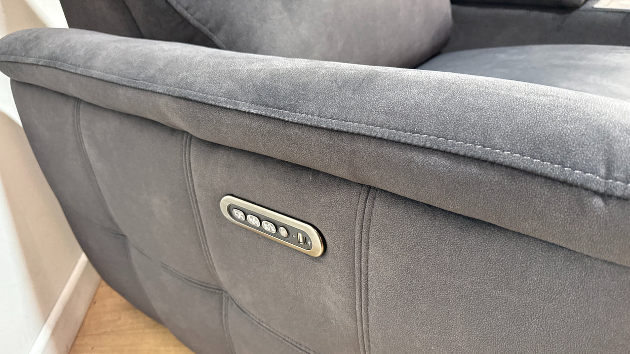 Sofology Ripley Fabric 2.5 Seater Console Power Recliner/Headrest Lumbar Support in Lifestyle Flecked Anthracite