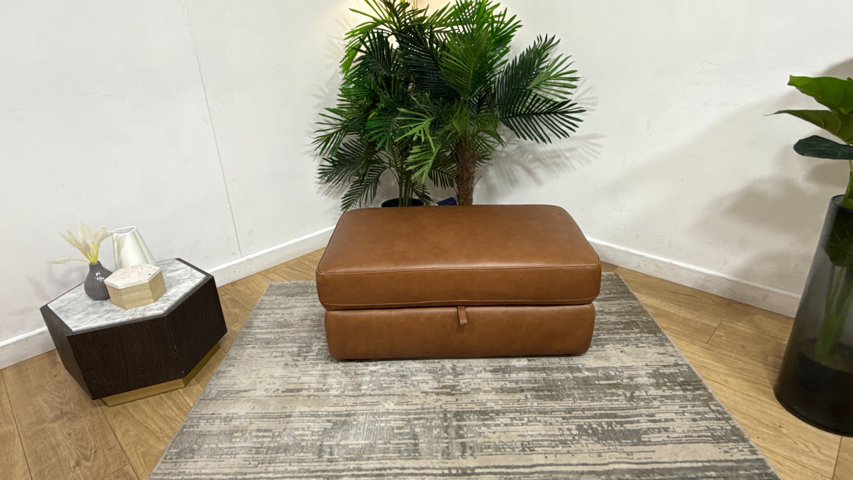 Sofology Retreat Leather Large Storage Footstool in Relaxed Soft Tan