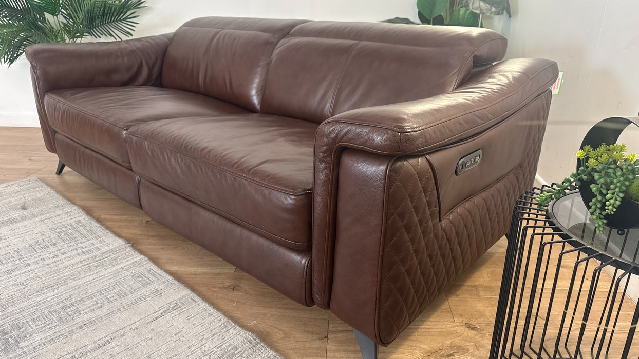 Sofology Ezra Leather 3 Seater Power Recliner/Headrest in Chocolate