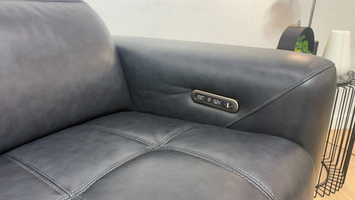 Sofology Marvella Leather 3 Seater Power Recliner/Headrest in Trusty Sheen Navy