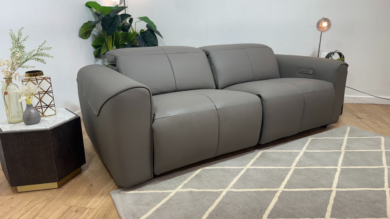 Sofology Riviera Leather 2.5 Seater Power Recliner/Headrest in Trusty Super Matt Storm Grey