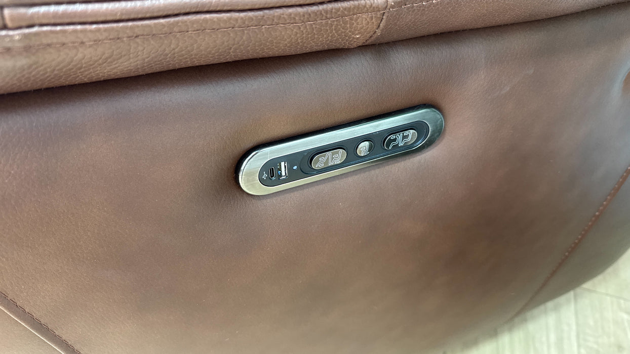 Sofology Bradie Leather 3 Seater Power Recliner/Headrest in Trusty Embossed Chestnut