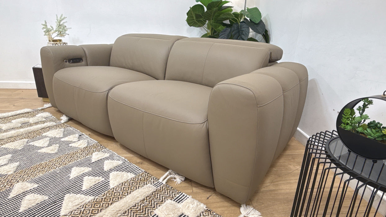 Sofology Solace 3 Seater Power Recliner/Headrest Heated Seats in Sample Taupe